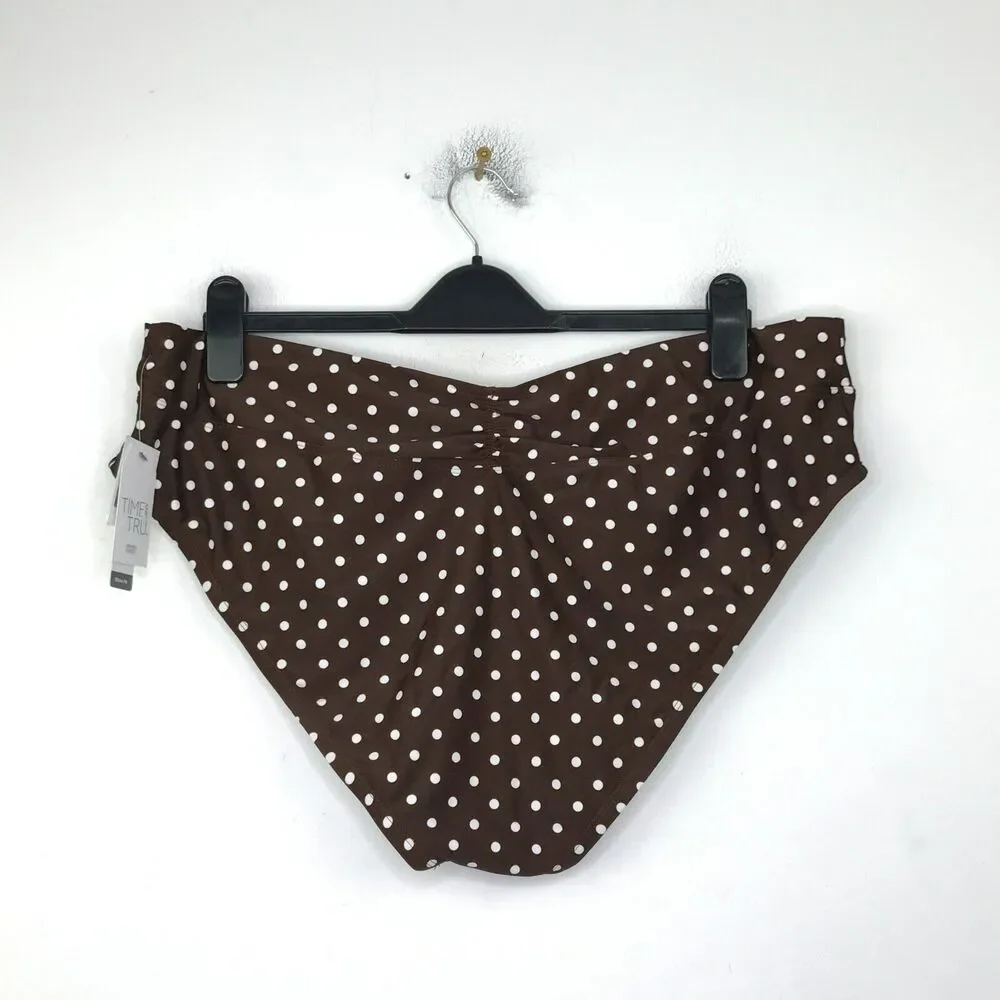 Time And Tru Women's 2X Bikini Bottom Brown Polka Dot V Front High Rise NWT BY14